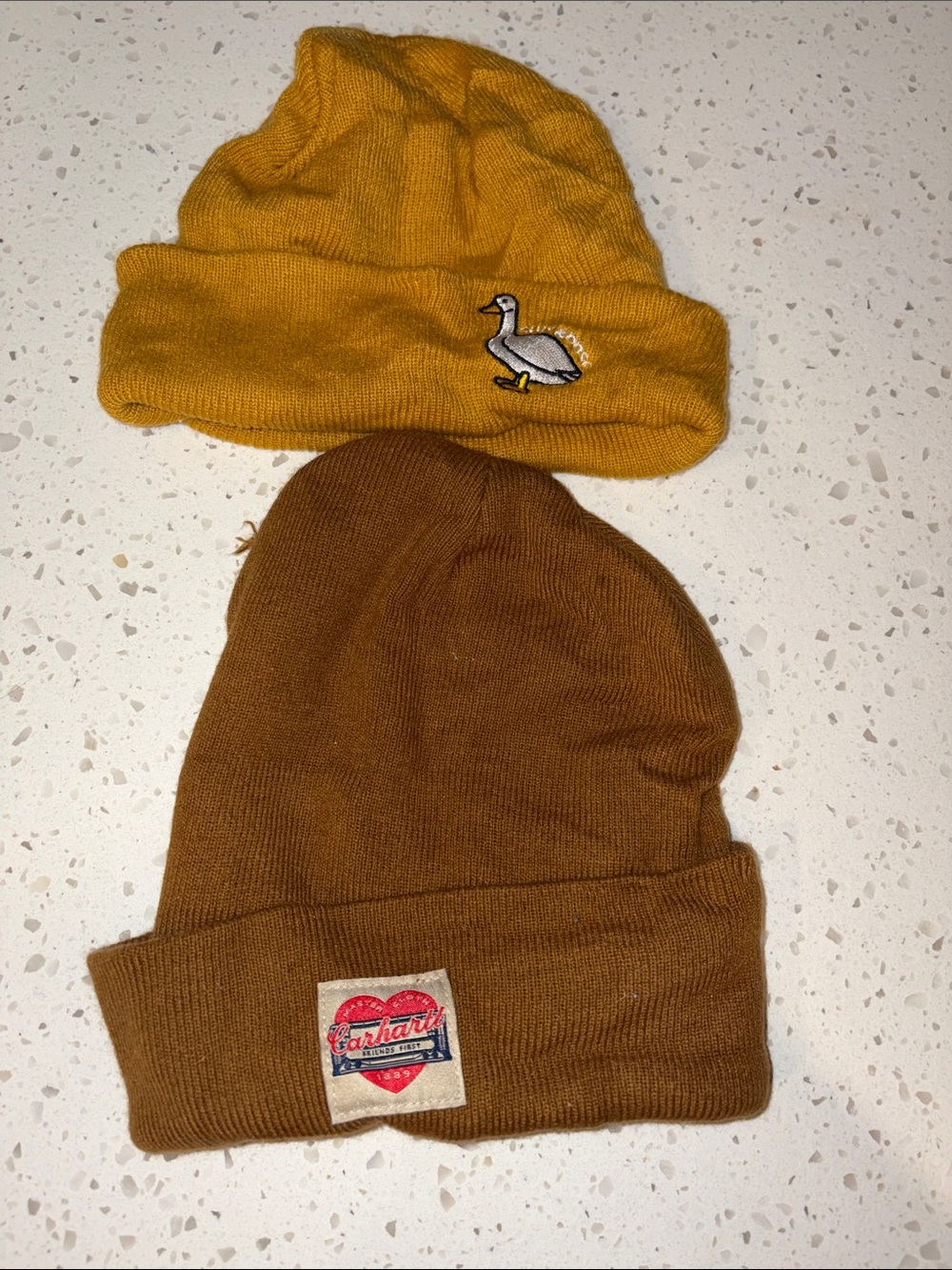 Carhartt Kids Knit Beanies in Mustard and Brown